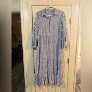 Max Studio Blue and White Striped Midi Dress